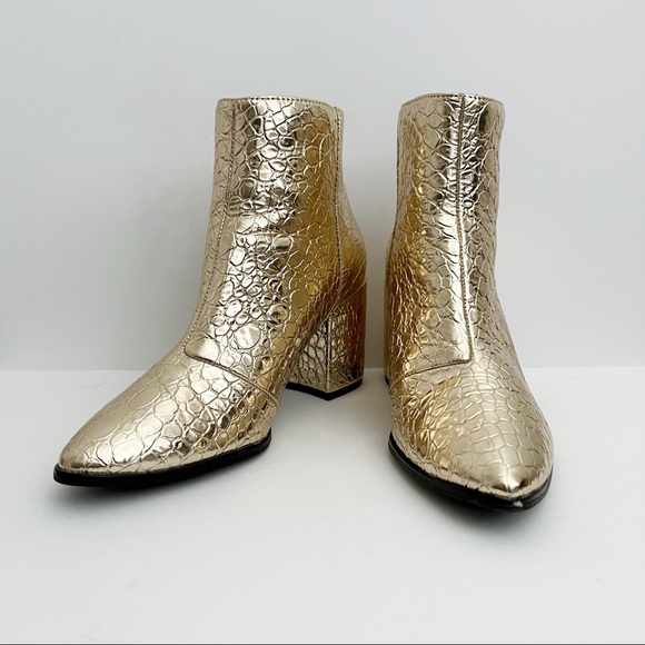 Call It Spring Shoes - CALL IT SPRING - Gold Faux Croc Ankle Boots